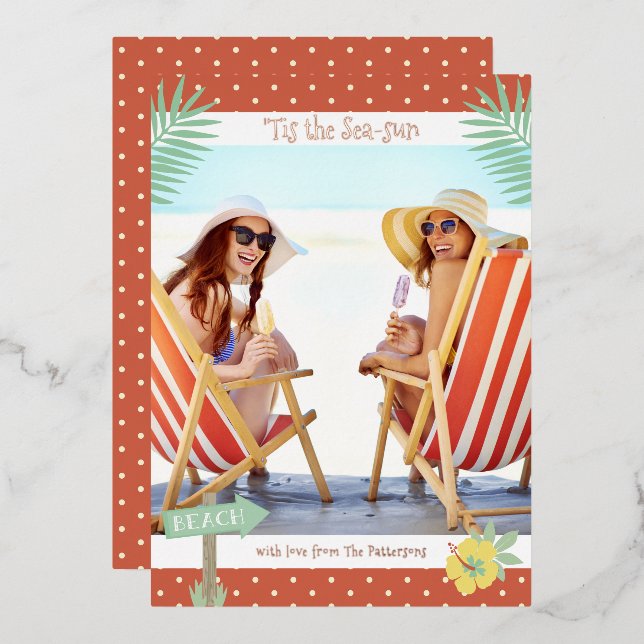 'Tis The Sea-sun Tropical Beach Summer Christmas Foil Invitation (Front/Back)