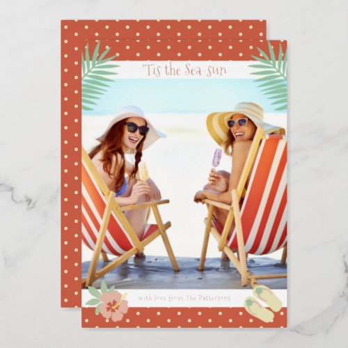 Tis The Sea_sun Tropical Beach Summer Christmas Foil Invitation