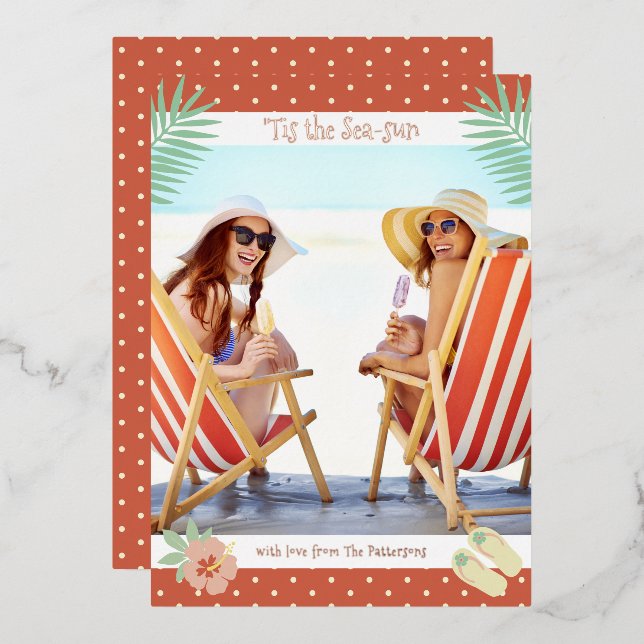 'Tis The Sea-sun Tropical Beach Summer Christmas Foil Invitation (Front/Back)