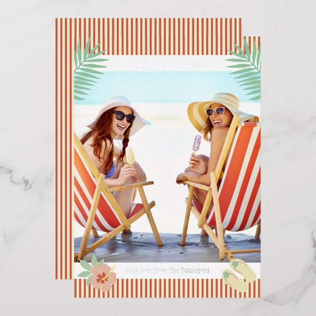 'Tis The Sea-sun Tropical Beach Summer Christmas Foil Invitation (Front/Back)