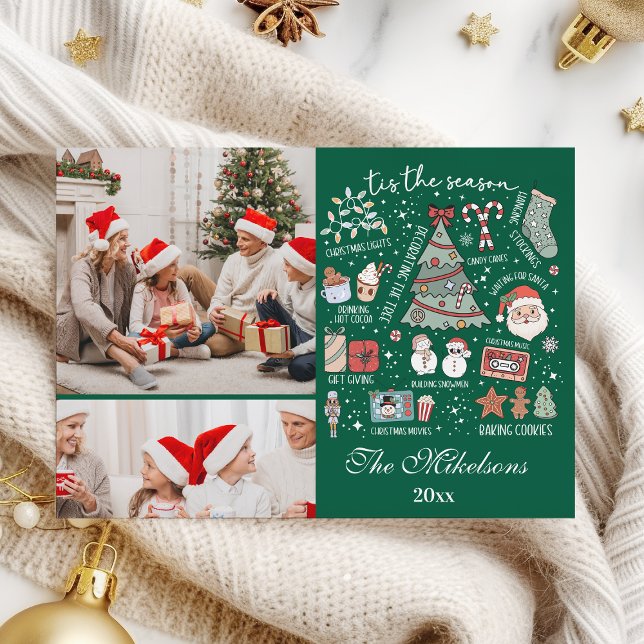 Tis The Season 2 Photo  Retro Green Christmas Holiday Card (Creator Uploaded)