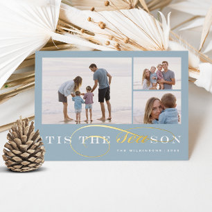Tis the Season   3 Photo Nautical Christmas Foil Holiday Card