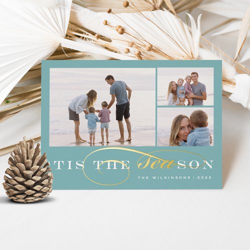 Tis the Season  3 Photo Nautical Christmas Foil Holiday Card