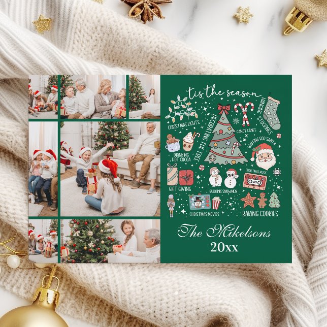 Tis The Season 7 Photo  Retro Green Christmas Holiday Card (Creator Uploaded)