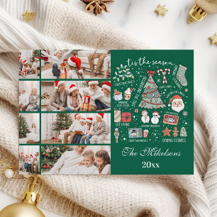 Tis The Season 8 Photo Retro Green Christmas Holiday Card