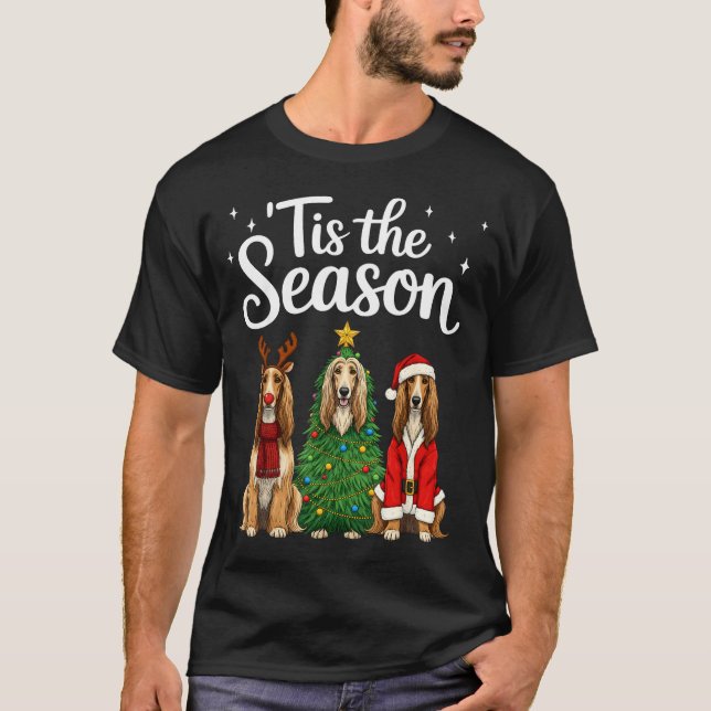 Tis The Season Afghan Hound Christmas Santa Dog Lo T-Shirt (Front)