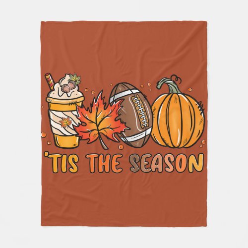 Tis the Season Autumn Fall Thanksgiving Fleece Blanket