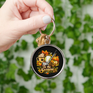 Tis The Season Autumn Golf Pumpkin Spice Coffee Keychain