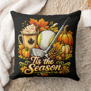 Tis The Season Autumn Golf Pumpkin Spice Coffee Throw Pillow