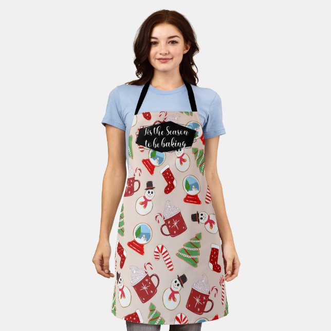 Tis the Season Baking Christmas Cookie Pattern Apron (Worn)