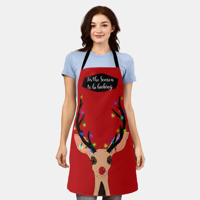 Tis the Season Baking Reindeer Deer Christmas Apron (Worn)