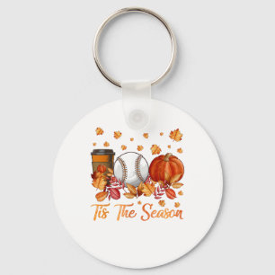 Tis The Season Baseball Pumpkin Autumn Fall Thanks Keychain