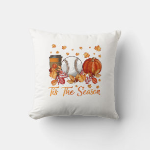 Tis The Season Baseball Pumpkin Autumn Fall Thanks Throw Pillow