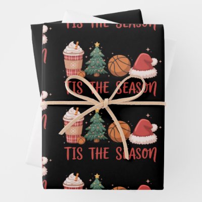 Tis The Season Basketball Lover Christmas Gift Wrapping Paper Sheets