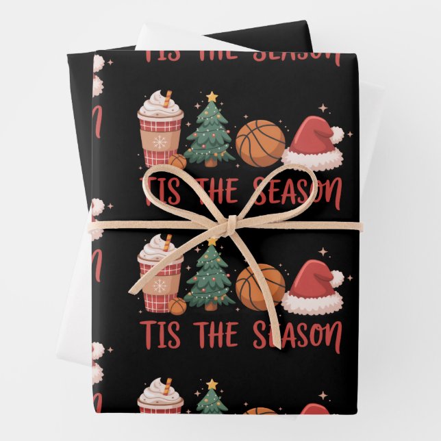 Tis The Season Basketball Lover Christmas Gift Wrapping Paper Sheets (In situ)
