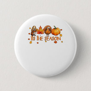 Tis The Season Basset Hound Dog Fall Thanksgiving Button