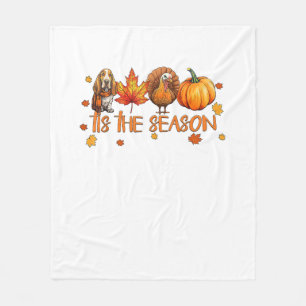 Tis The Season Basset Hound Dog Fall Thanksgiving Fleece Blanket
