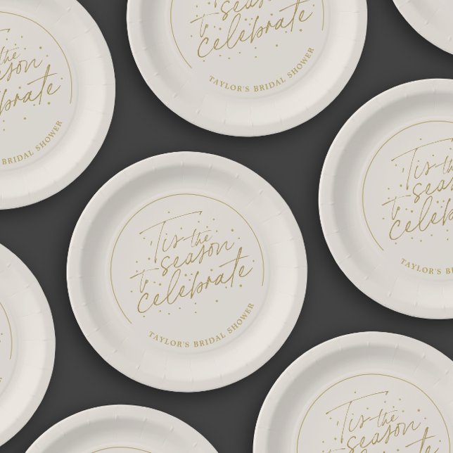 Tis the Season Beige Winter Bridal Shower  Paper Plates (Creator Uploaded)