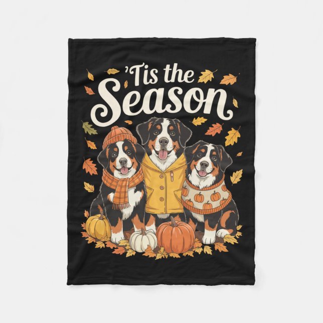 Tis The Season Bernese Mountain Dog Fall Autumn Pu Fleece Blanket (Front)