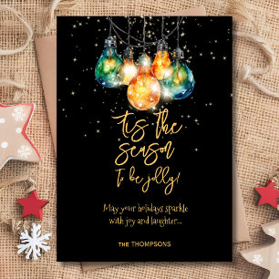 Tis the season, black, christmas lights card
