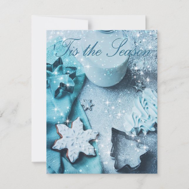 Tis The Season Blue Glitter Christmas Photo Card (Front)