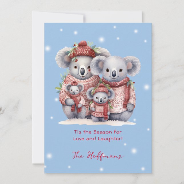 Tis The Season Christmas Animals Koala Bears Cute Holiday Card (Front)