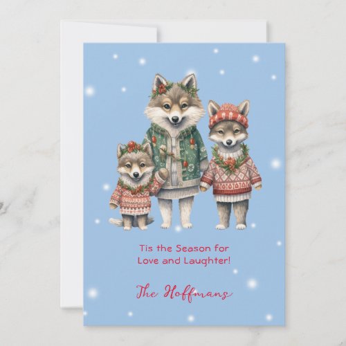 Tis The Season Christmas Animals Wolves Cute Holiday Card