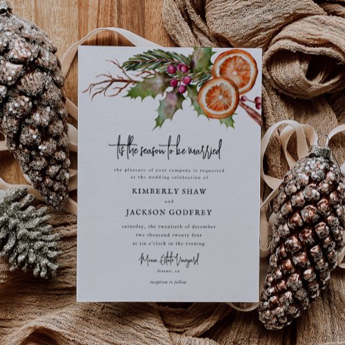 Tis The Season Christmas Botanical Wedding Invitation