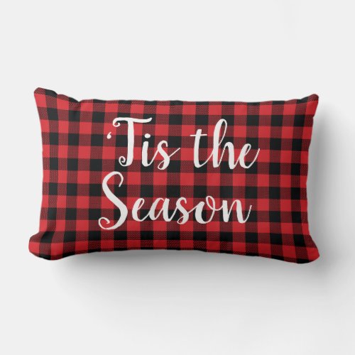 Tis the Season Christmas Buffalo Check Holiday Lumbar Pillow