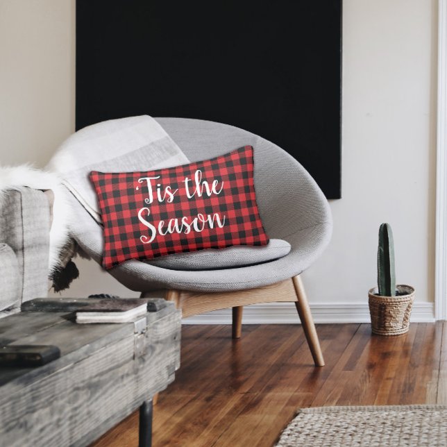 ‘Tis the Season Christmas Buffalo Check Holiday Lumbar Pillow (Creator Uploaded)