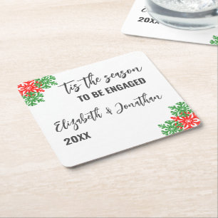 Tis The Season Christmas Engagement Party Square Paper Coaster