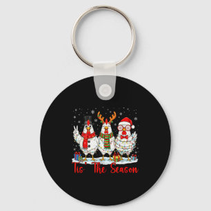 Tis The Season Christmas Funny Chicken Santa Hat X Keychain