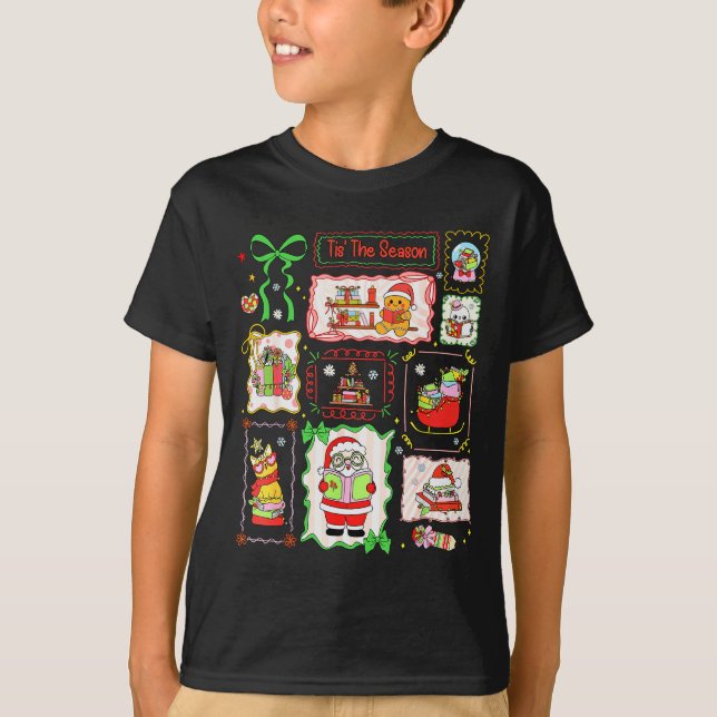 Tis The Season Christmas Gingerbread Santa Book Te T-Shirt (Front)