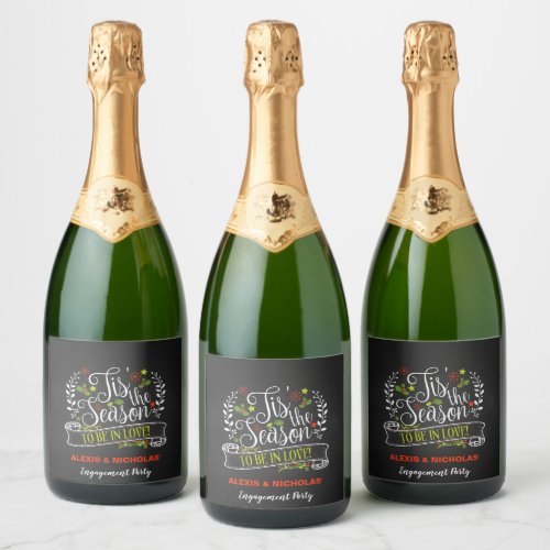 Tis the Season ChristmasHoliday Engagement Sparkling Wine Label