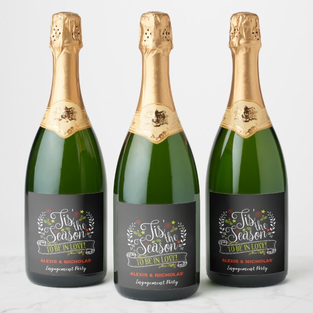 Tis the Season Christmas/Holiday Engagement Sparkling Wine Label (Bottles)