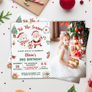 Tis The Season Christmas Holiday Snowman Birthday Invitation