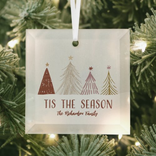 Tis The Season Christmas Holiday Trees Custom Name Glass Ornament