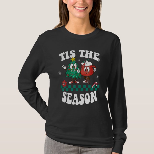 Tis The Season Christmas Hot Chocolate Pine Tree T-Shirt (Front)