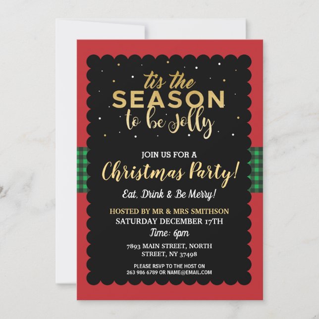 Tis The Season Christmas Party Jolly Check Invite (Front)
