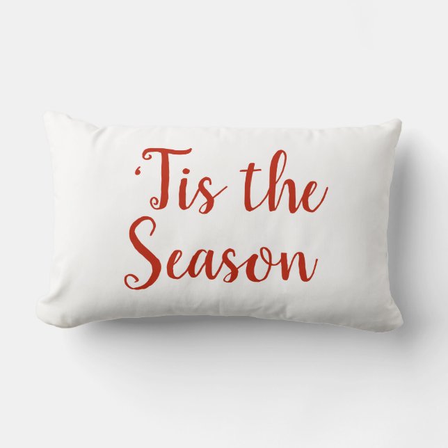 ‘Tis the Season Christmas Red Holiday Lumbar Pillow (Front)