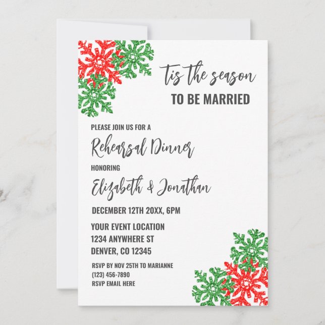 Tis The Season Christmas Rehearsal Dinner Invitation (Front)