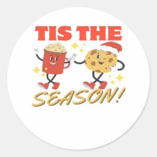 Tis The Season Christmas Retro Characters Classic Round Sticker