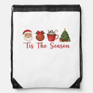 Tis The Season Christmas Santa Holiday Cheer Drawstring Bag