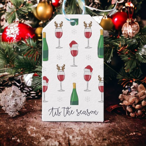 Tis the Season Christmas Santa Reindeer Wine Snow Gift Tags