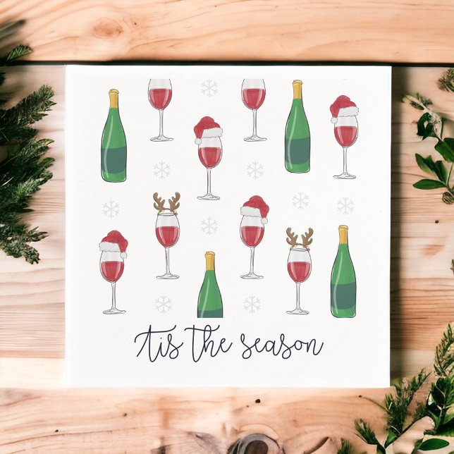 Tis the Season Christmas Santa Reindeer Wine Snow Napkins (Creator Uploaded)