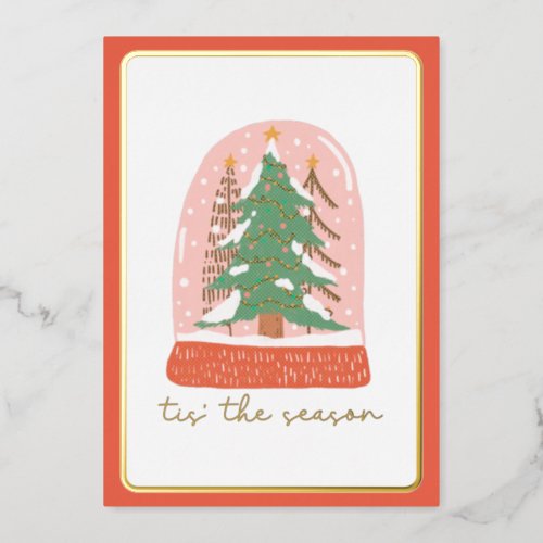 Tis The Season Christmas Snow Globe Foil Holiday Card