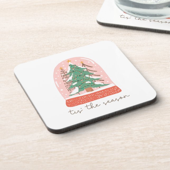 Tis The Season Christmas Snow Globe Holiday Beverage Coaster (Left Side)