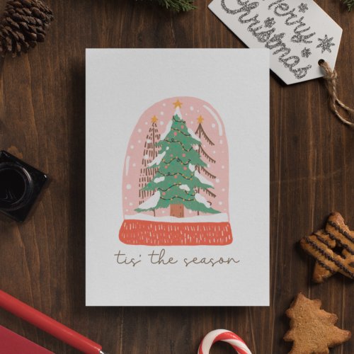 Tis The Season Christmas Snow Globe Holiday Card