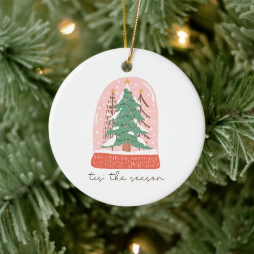 Tis The Season Christmas Snow Globe Holiday Ceramic Ornament