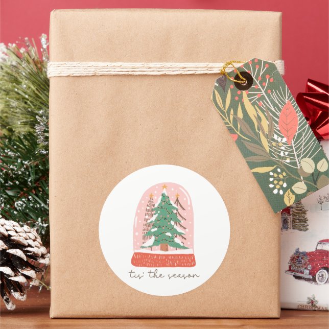 Tis The Season Christmas Snow Globe Holiday Classic Round Sticker (Holiday)